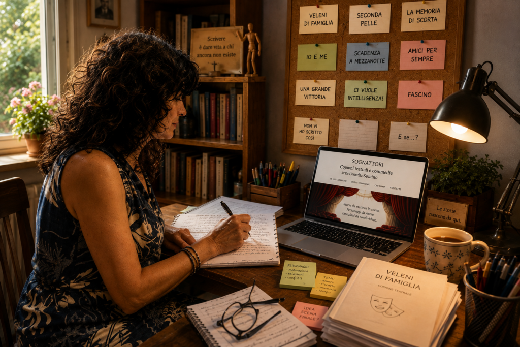 Ornella Semino al lavoro sui suoi copioni teatrali e commedie